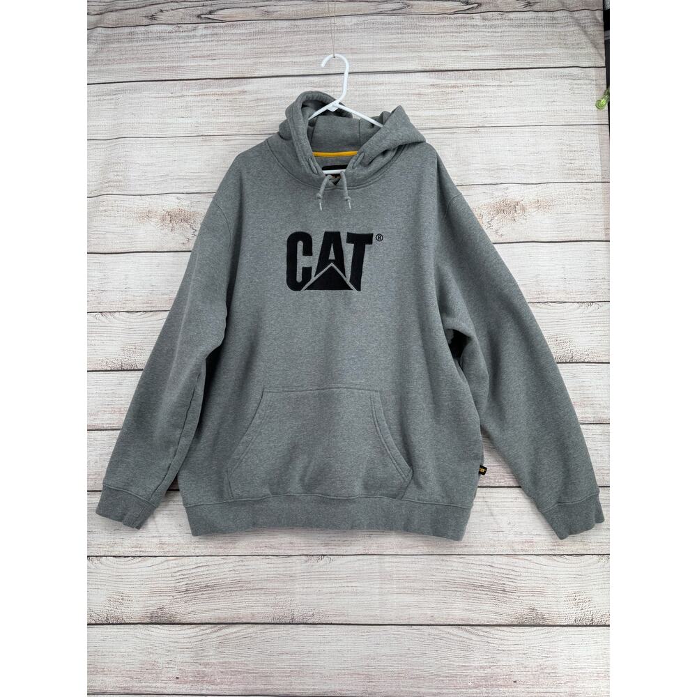 CAT Trademark Hoodie Sweatshirt Mens 3XL Heathered Gray Kangaroo Pocket